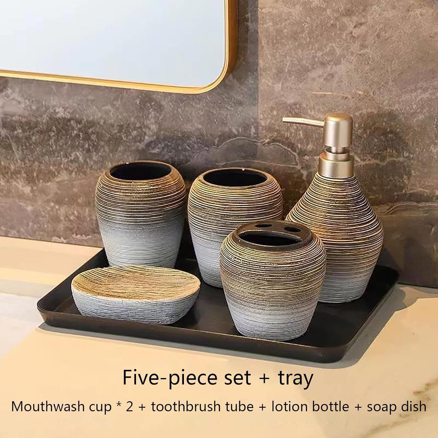 Bote de cerámica para cepillos de Dientes, Accesorios de baño, decoración de encimera de tocador con dispensador de jabón, Kit de Soporte para cepillos de Dientes,B