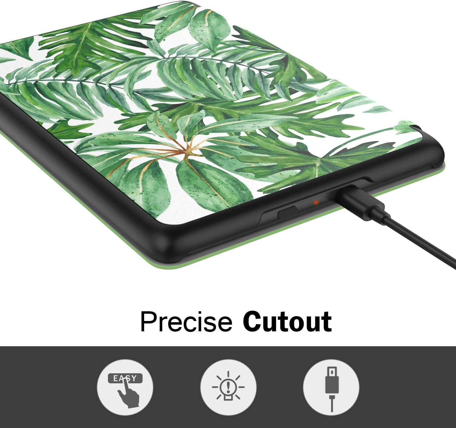 MoKo Case Fits All-New Kindle (10th Generation - 2019 Release Only), Thinnest Protective Shell Cover with Auto Wake/Sleep, Will Not Fit Kindle Paperwhite 10th Generation 2018 - Green Palm Leaf