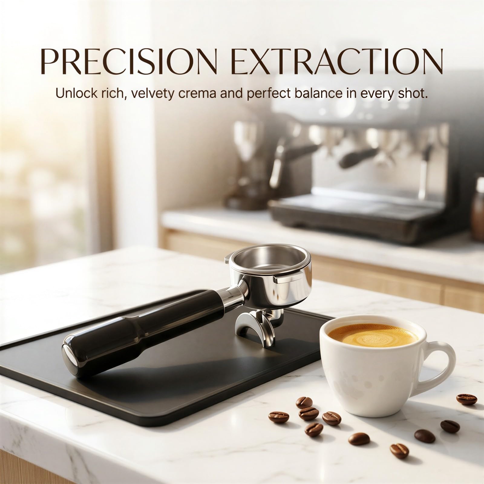 Portafiltro sin fondo para máquinas Breville Espresso, 2.1 pulgadas (5.4 cm), mango de acero inoxidable, extracción de precisión, para ajustes de la técnica Espresso Crema y Barista