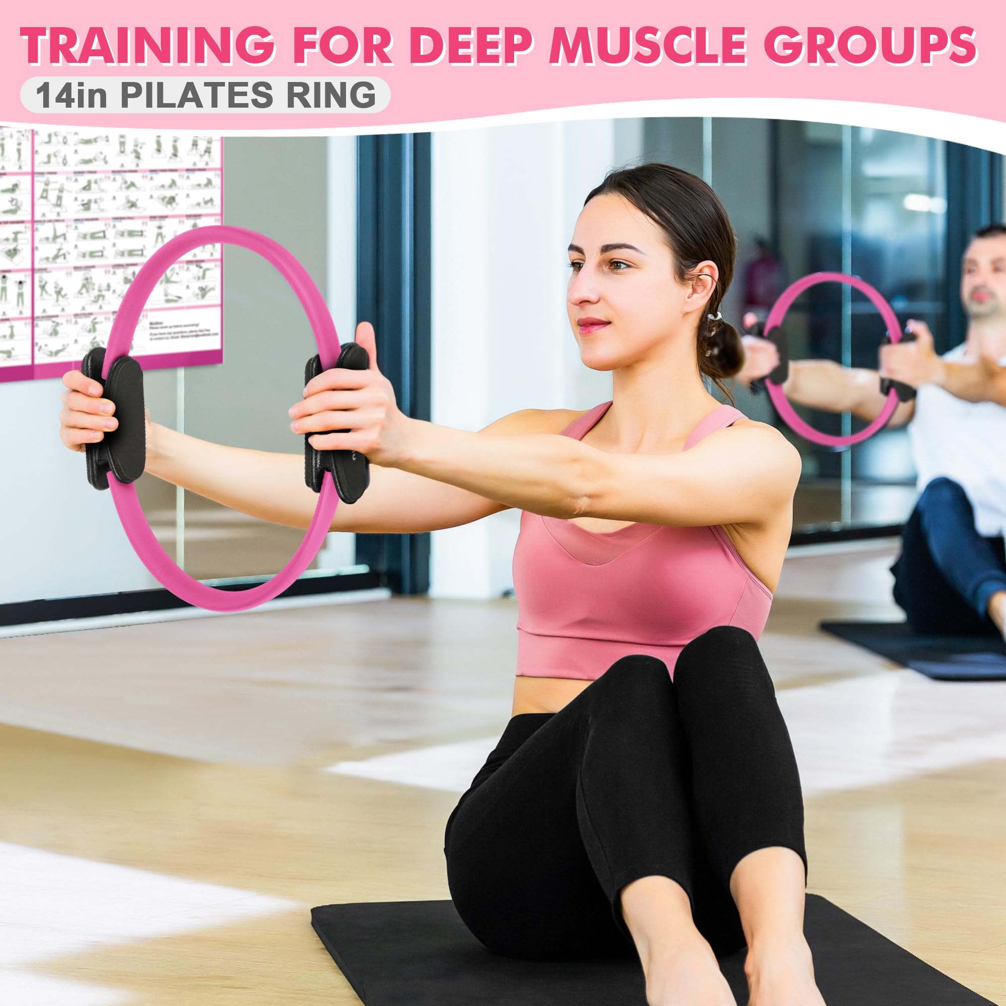 Goocrun Ensemble d'anneaux de Pilates avec bandes de résistance, ballon et disque de glissement