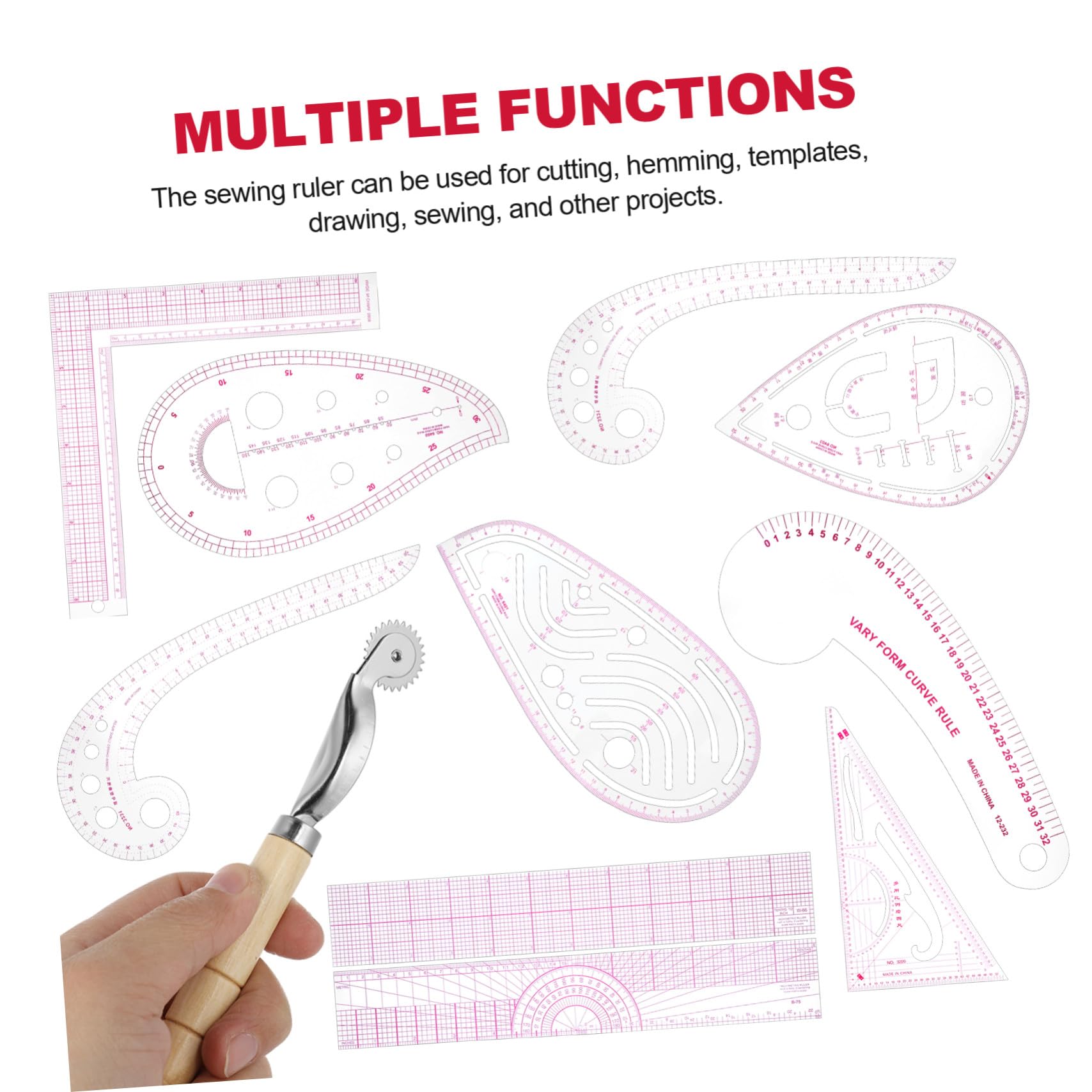 Hohopeti Kurvenlineal Satz aus Kunststoff für Nähen mit Flexiblem Leichtem French Curve Design Nähzubehör zum Schneiden und Vorlagen Erstellen