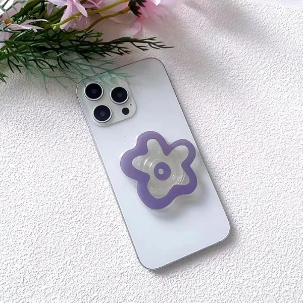Flower Acrylic Phone Grip Stand – Adhesive Phone Holder for Flat Cases – Pop-Out Finger Grip & Kickstand – Compatible with All Smartphones – Multiple Colors Available (Purple)