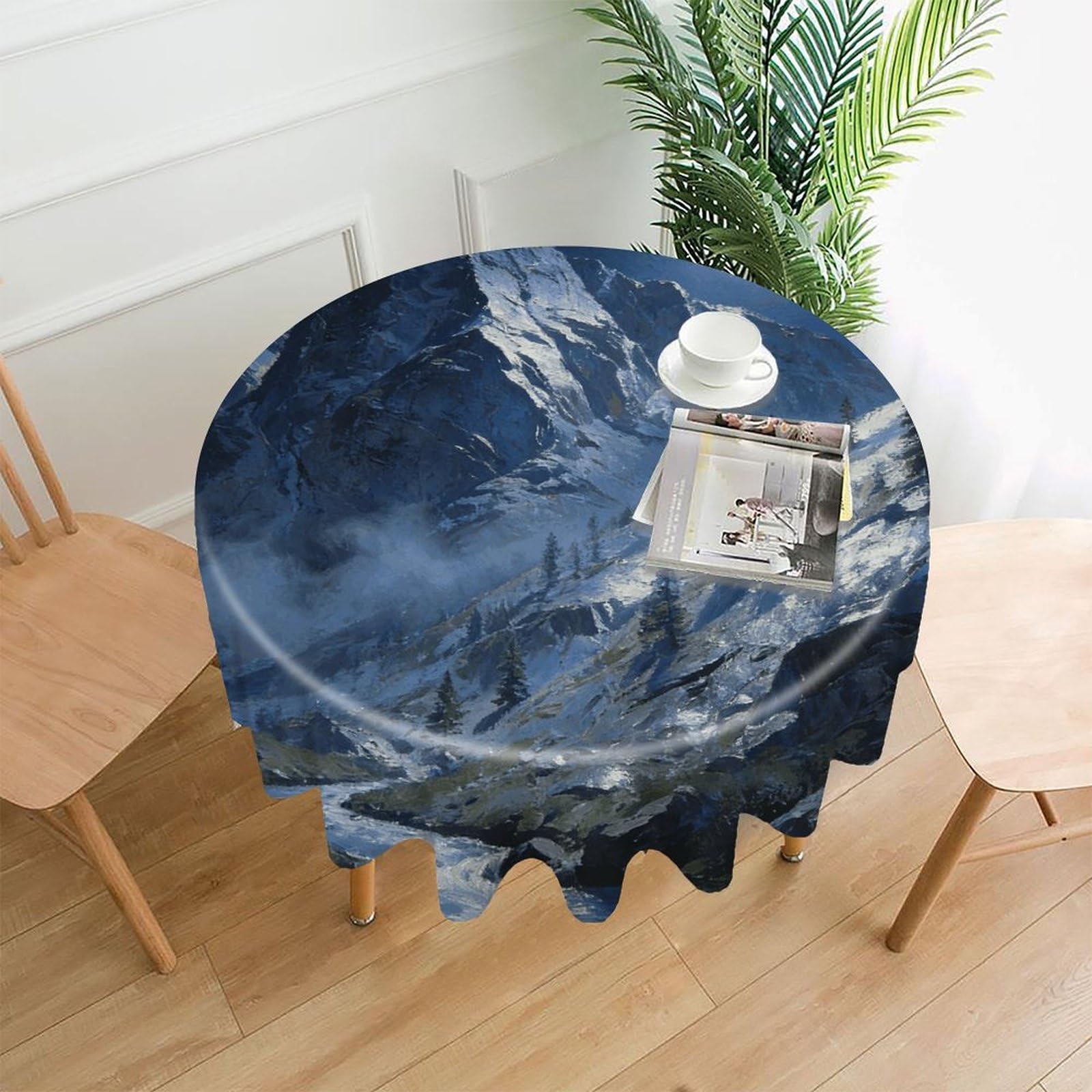 LZQPOEAS Mountain Moon Tablecloth Easy to Clean Polyester Round Table Cover Washable Round Table Cloth Wrinkle-Free Circle Decoration Tablecloth for Kitchen and Dining Room 60"