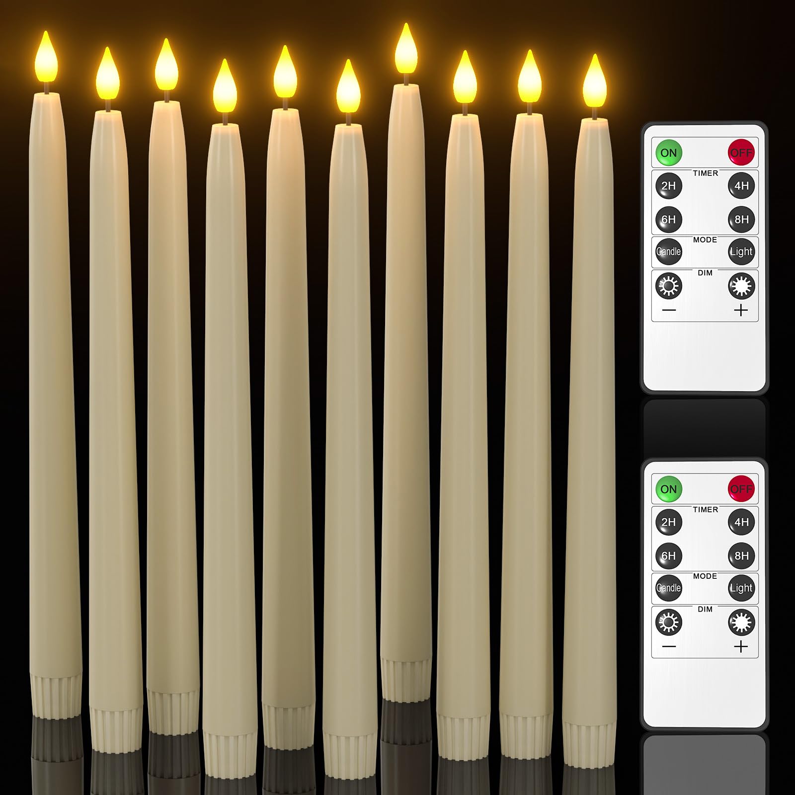 Yme 10pcs LED Ivory Tapered Candles with Remote and Timer, Plastic Warm White Window Lights Battery Operated for Candlesticks Wedding Halloween Christmas Decorations — image 1