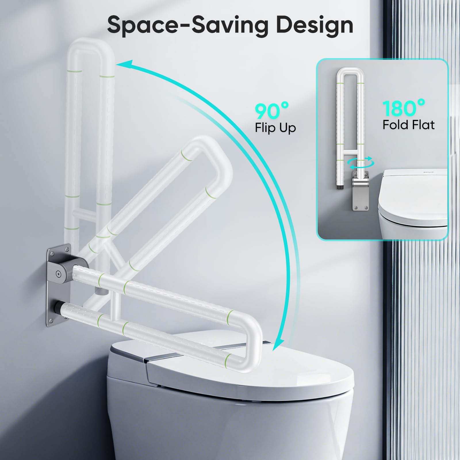 60cm Maniglione Bagno Disabili, Maniglioni Bagno per Anziani, Capacità di 150 kg, Maniglione per WC, Maniglione Ribaltabile Bagno per Anziani, Incinta, Disabili