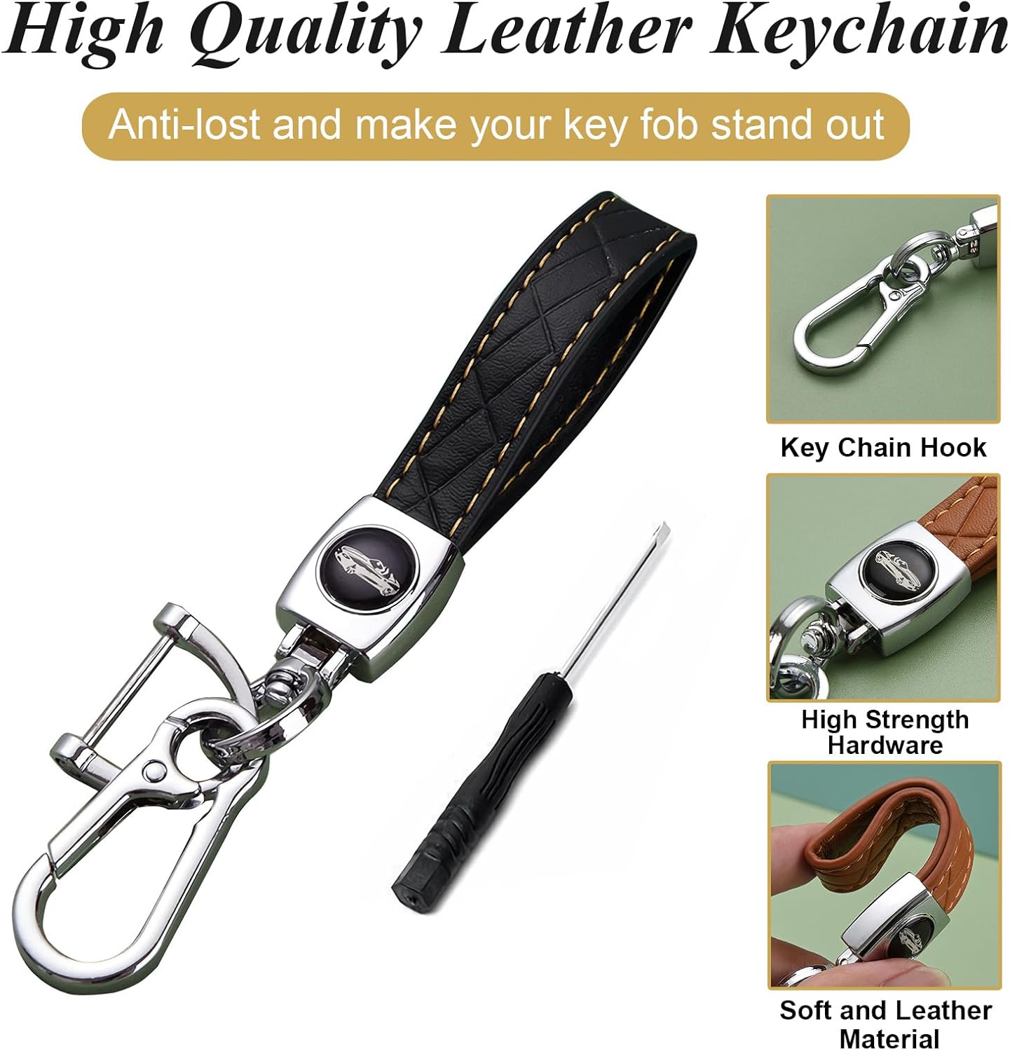 5 Buttons Compatible with Hyundai Key Fob Cover Accessories, Fits for Elanrtra Sonata Ioniq Santa Fe Santa Cruz KONA Tucson, Soft TPU Key Case with Leather Keychain (Black-Gold) - Image 7