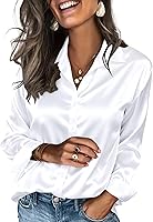 Zeagoo Women's Satin Long Sleeve Button Down Blouse - Elegant V-Neck Business Casual Shirt for Office & Vacations