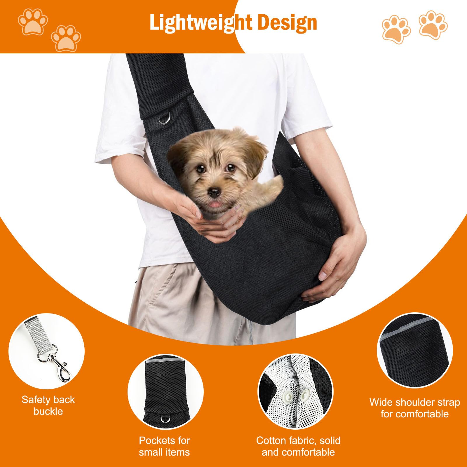 Dog Sling Carrier Lightweight Puppy Carrier Sling Breathable and Comfortable Pet Sling for Small Dogs and Cat Sling Pet Travel Bag for Walking Travel Outdoor Subway Black - Image 3