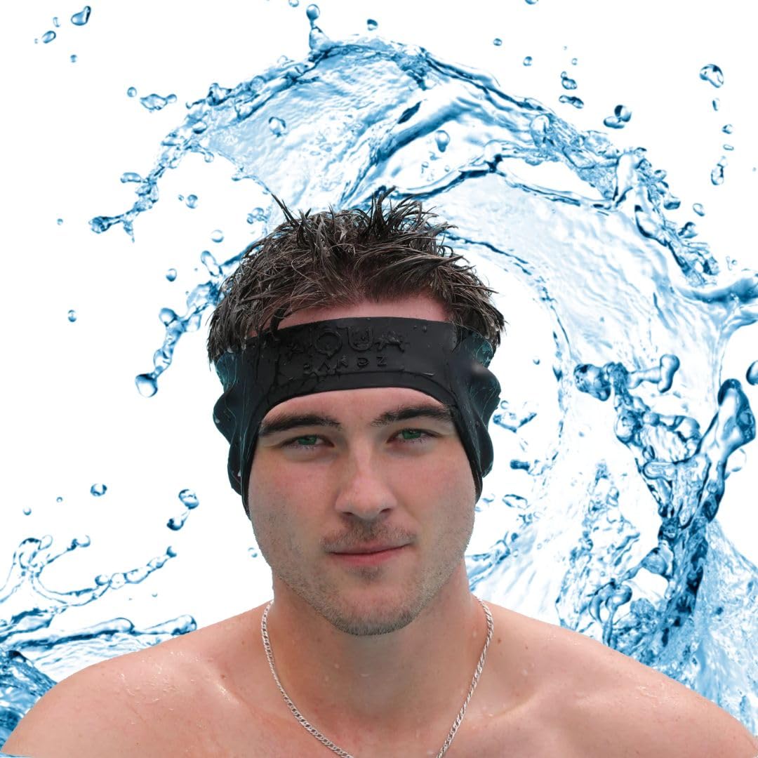 Photo 1 of AquaBandz Swimming Headband – Ear Protection for Swimmers, Prevents Water in Ears, Comfortable & Quick-Drying (Black, Medium-Adult Size)