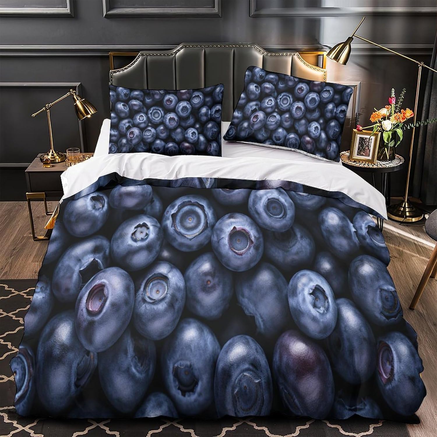 3D drukowane fioletowe jagody super king zestaw 3-częściowy zestaw pościeli z mikrofibry owoce poszewka na kołdrę 260 x 220 cm z 2 poszewkami na poduszki 50 x 75 cm i zamkiem błyskawicznym j.1530
