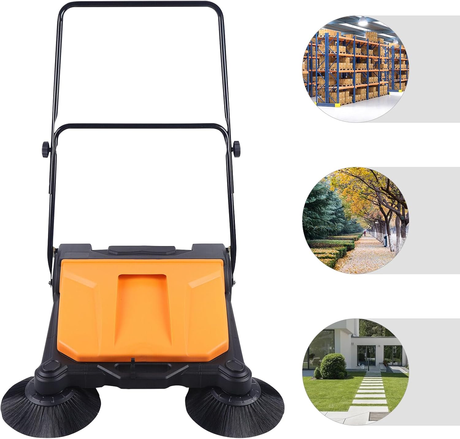 Walk Behind Hand Push Floor Sweeper,Manual Outdoor Sweeper with Foldable Handle,26" Sweeping Width,15L Large Capacity,Floor Sweeper for Walkway,Yard,Garage,Patio