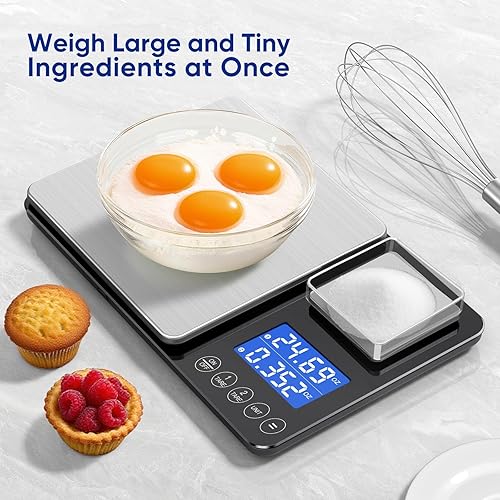 Miniatura 2 de Báscula de cocina de alimentos de doble plataforma, peso digital (gramos y onzas), báscula de cocina de doble precisión para pan de masa madre,