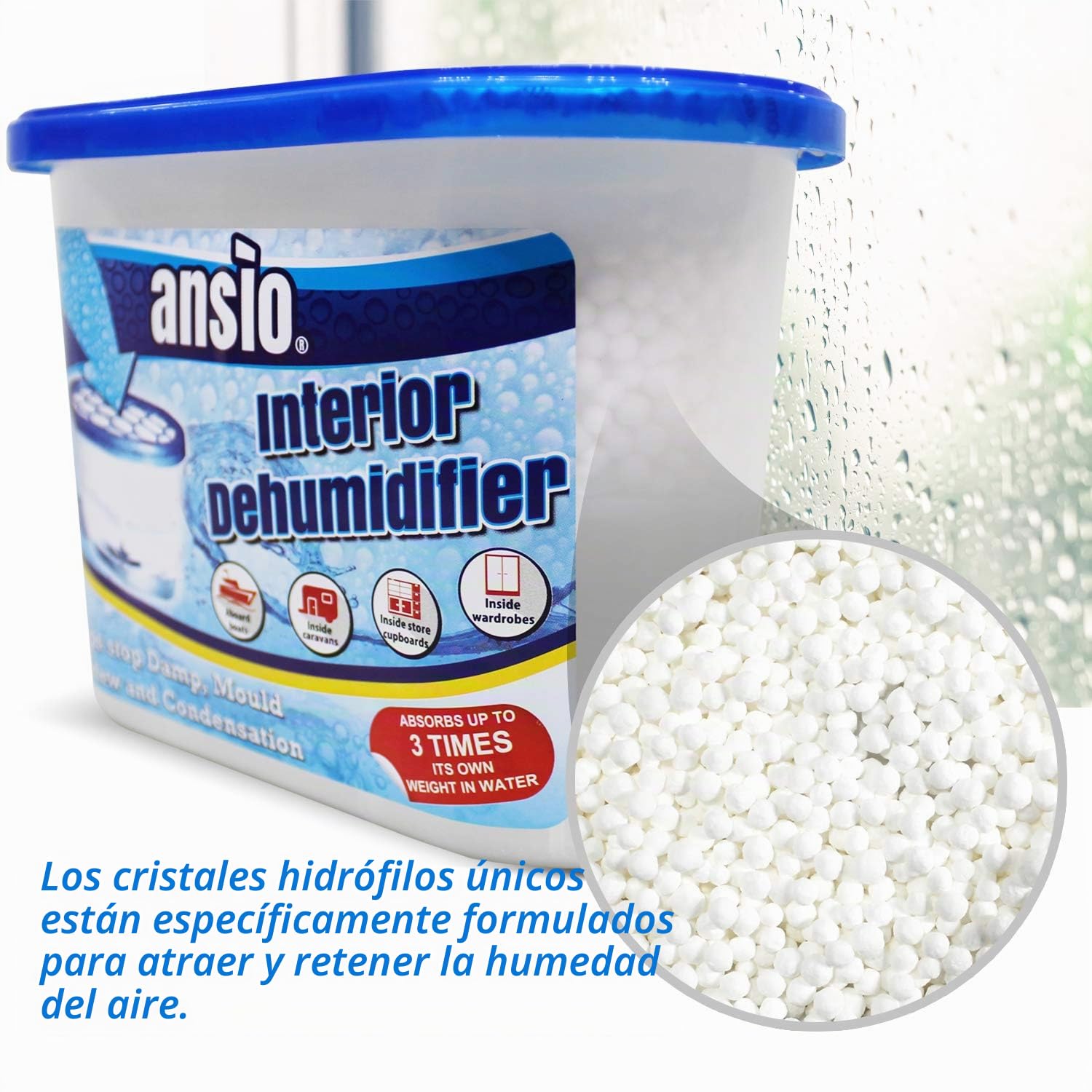 ANSIO Deshumidificador para interiores, removedor de condensación, absorbente de humedad,humedad, moho, humedad en el hogar, cocina, dormitorio, caravana, oficina, garaje, sótano 500 ml, paquete de 10
