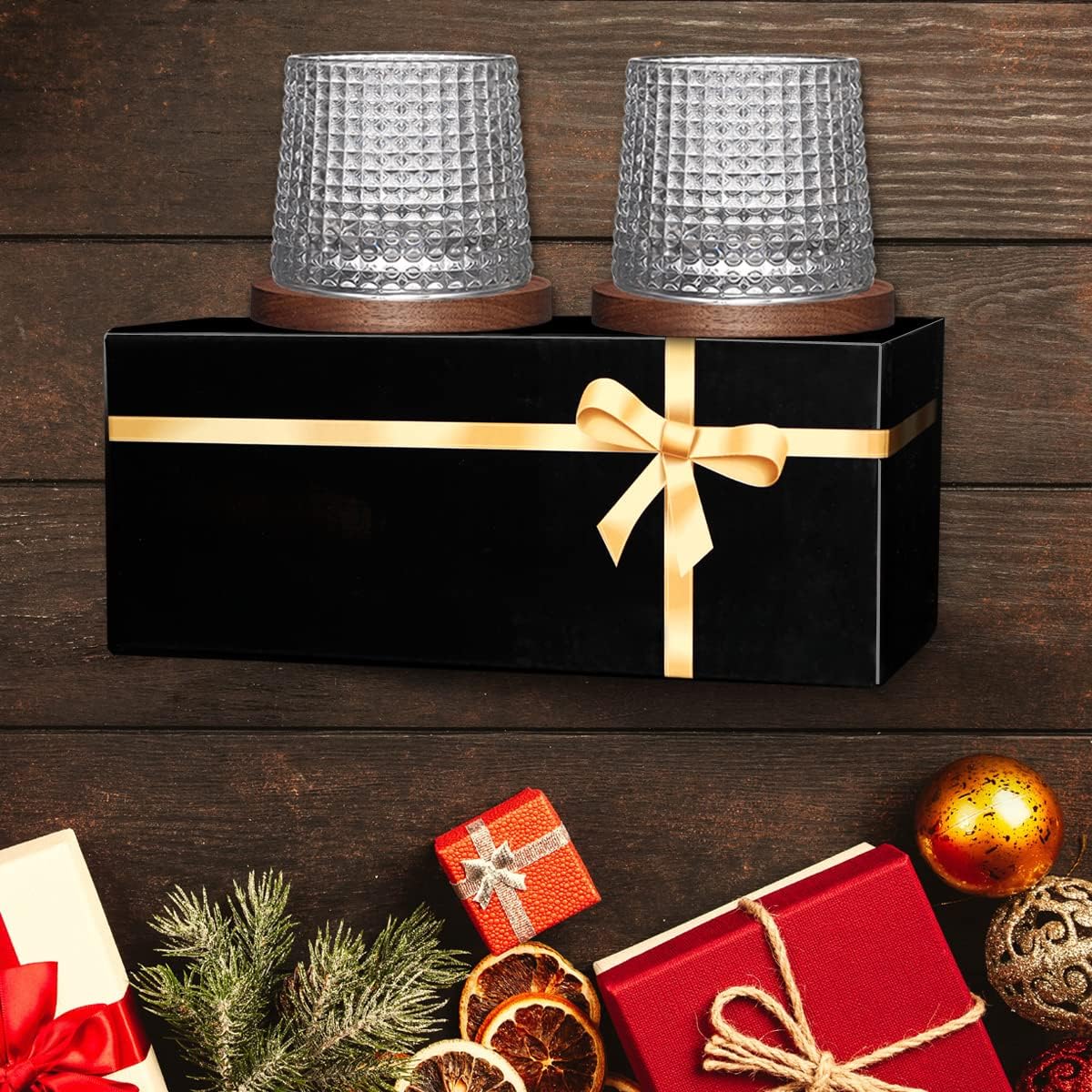 Whiskey Glasses Set of 2, Rotatable Tumbler Crystal Glass Cups, Drinking Glasses with 2Pcs Creative Walnut Coasters and Gift Box - for Scotch,Bourbon,Cocktails - Image 7
