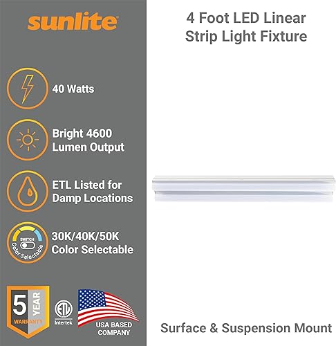 Miniatura 9 de Sunlite 85552 Lámpara de tira lineal LED de 2 pies, 20W, 2300 Lmns, CCT seleccionable 3000K-5000K, regulable, vida útil de 50,000 horas, 83 CRI,