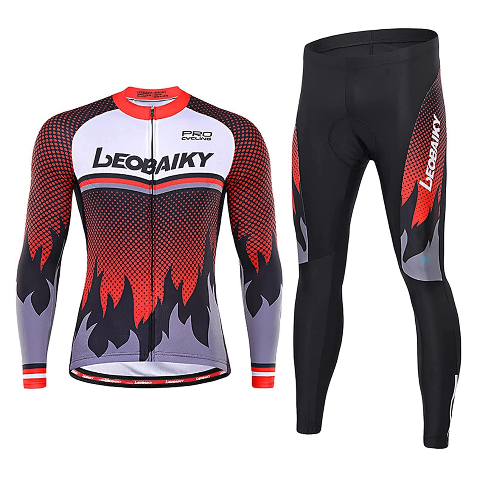 KAISUNMen's Winter Cycling Jersey Set Long Sleeve Windproof Cycling Clothing + Thermal Long Cycling Shorts MTB Outdoor Cycling Jersey