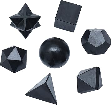 Crocon Black Tourmaline 7Pcs Platonic Solids Crystal Geometry Set, Platonic Solids Sacred Geometric Stones for Meditation Reiki Balancing Healing Chakra Stone Cleansing Spiritual Good Luck 15-20 mm | Solids Sacred Geometric Stones for Meditation Reiki Balancing Healing Chakra Stone Cleansing Spiritual Good Luck 15-20 mm