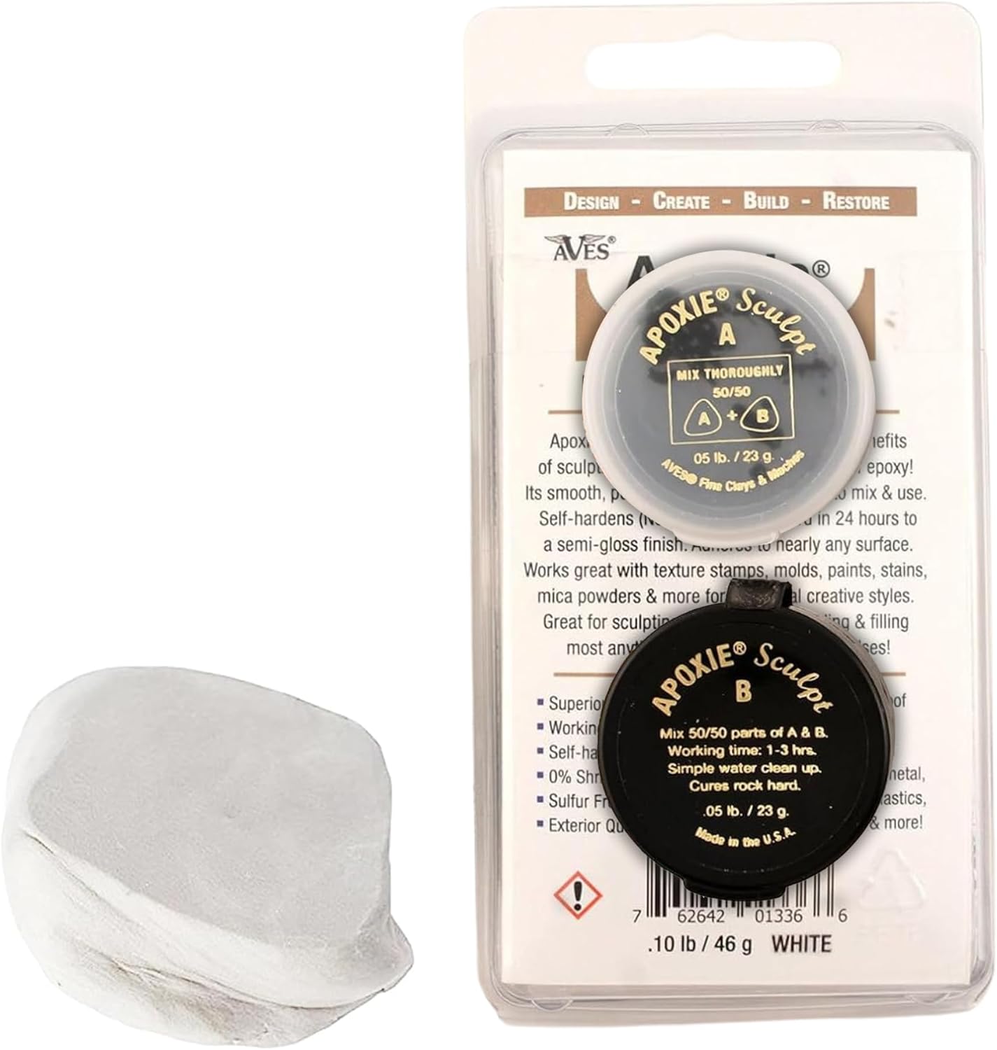 Aves Apoxie Sculpt - Modeling Compound 2 Part (A & B) - 1/10 Pound, Sculpt for Sculpting, Modeling, Filling, Repairing, Simple to Use and Durable Sculpt – White/Stone White