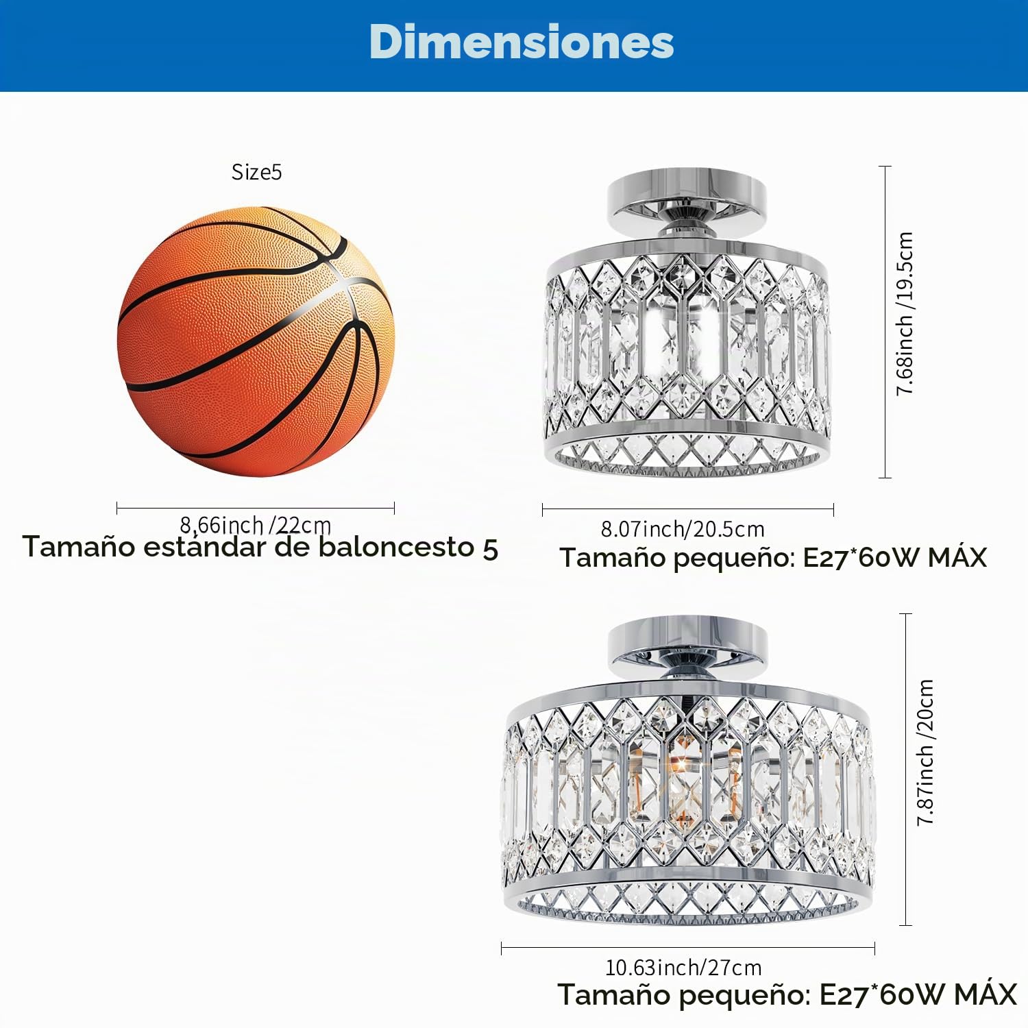 ANWIO Lámpara de Techo de Cristal, Lampara Cocina Techo Cristal con 1 E27 Base, Lámpara Colgante Moderna Plateado, Plafones de Techo para Salones, Dormitorio, Cocina, Pasillo(27CM, Sin Bombilla)