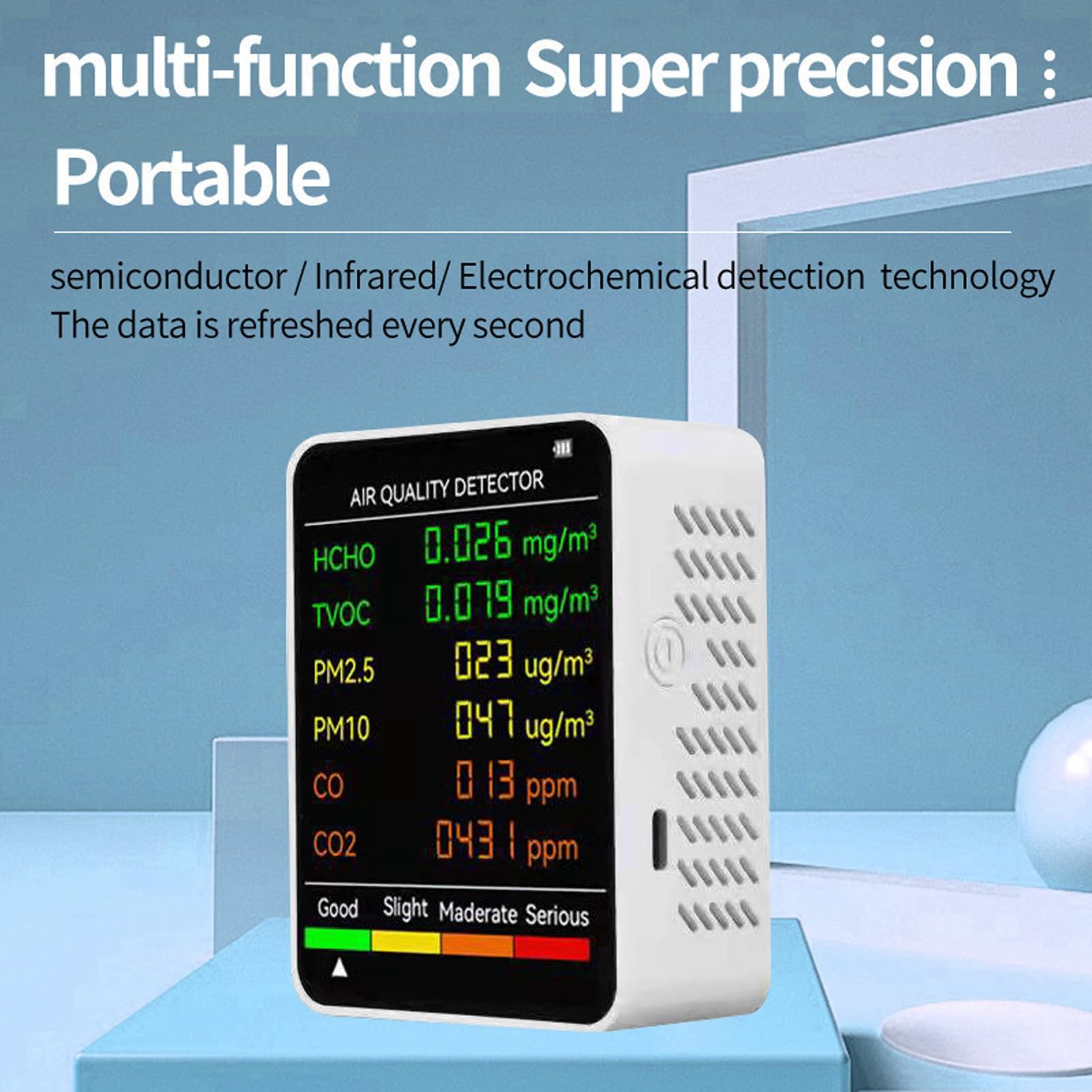 Testeur de qualité Smartair Portable, Testeur de qualité l'Air Préfessionall Indoor Air Quality Monitor Quality Monitor Indoor Portable Meters for Home and Office (White)