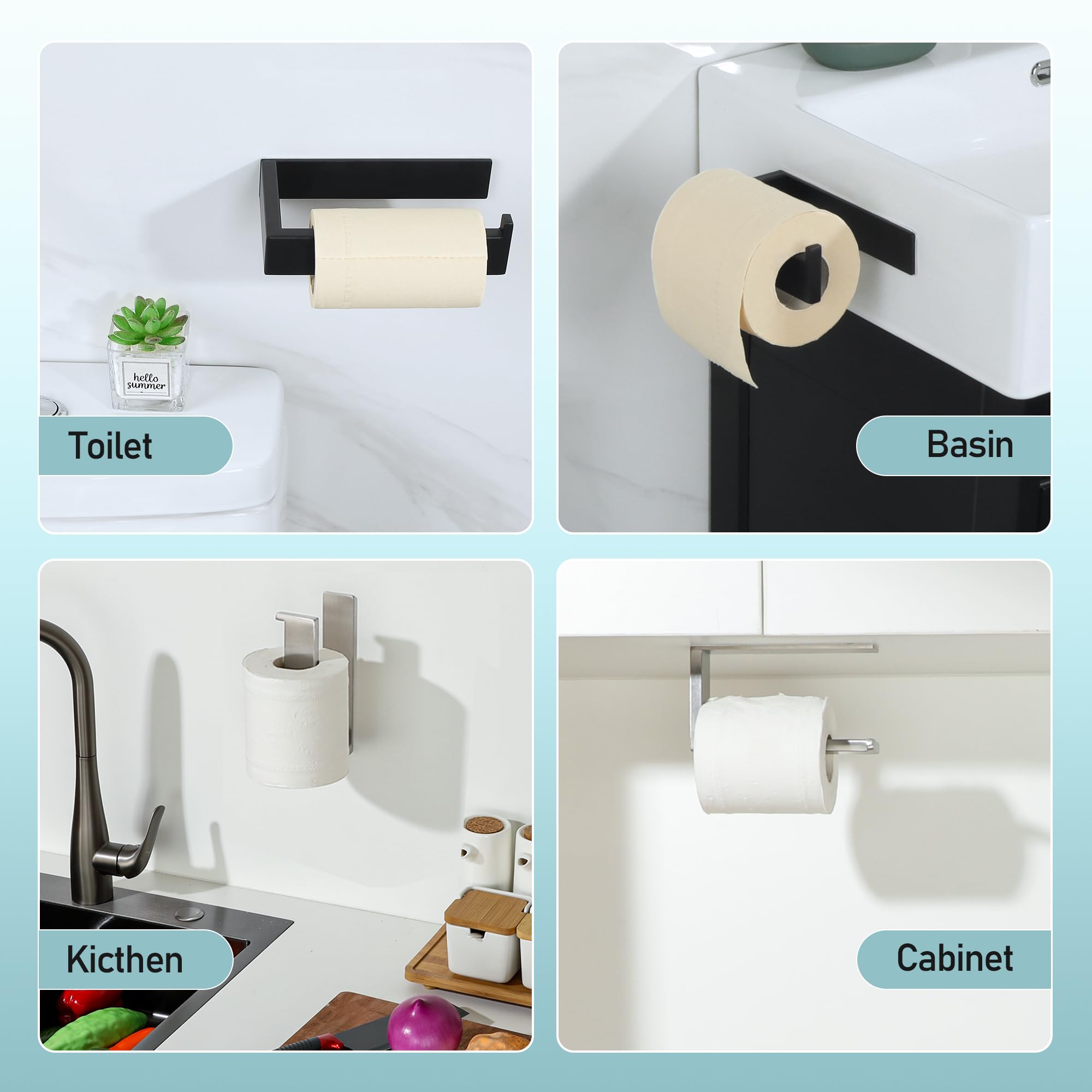 Sayayo Porta Carta Igienica Adesivo Portarotolo Carta Igienica Nero Acciaio Inox 304, Porta Rotolo Carta Senza Foratura per Bagno Toilette Cucina, Destra