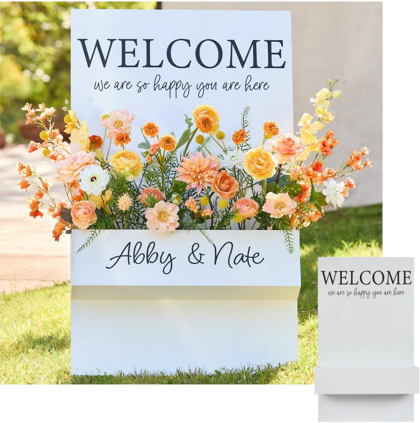 Hobby Lobby Welcome Sign with Flower Box, Wood Wedding Party Decor, 42H x 24.5W inches, White and Black