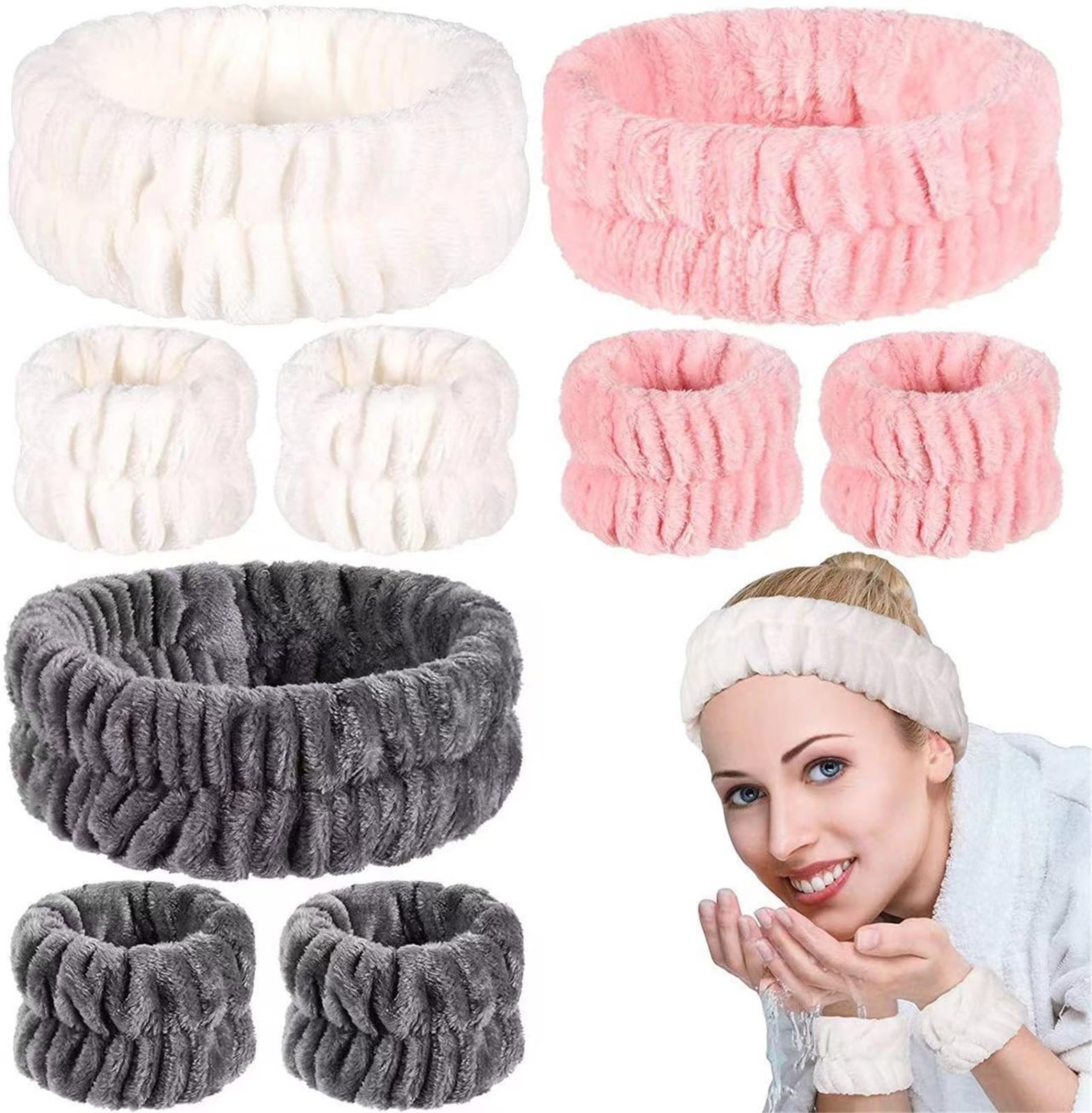 Diadema para maquillaje Conjunto de muñequeras for lavado cara, diademas for mujer, absorbentes impermeables, bandas for el cabello for y maquillaje(Miexd-3Sets)