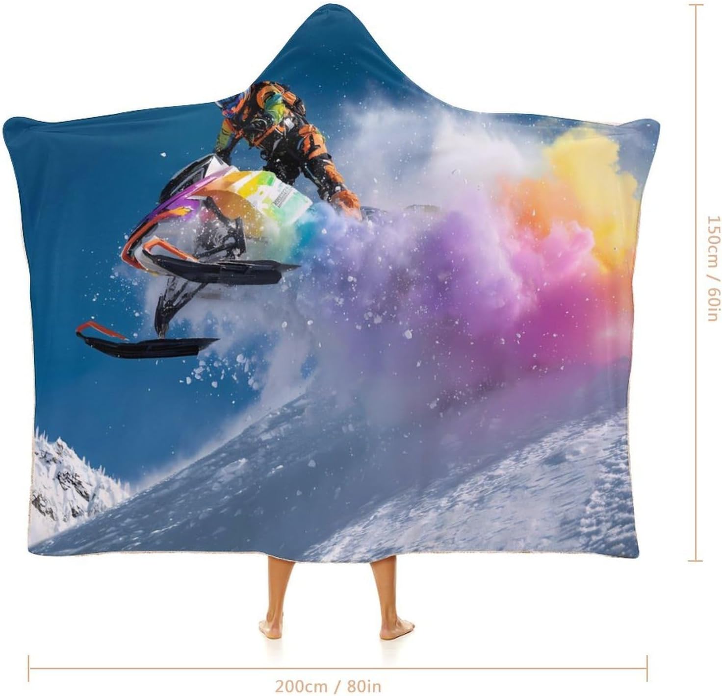 Snowmobile Player Sport Wearable Blanket Oversized Throw Cape | Cozy Hooded Blanket Gifts for Women Men
