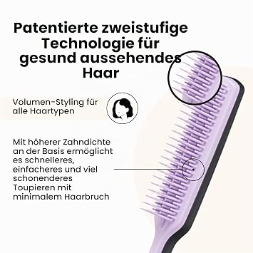 Tangle Teezer The Ultimate Volumizer Hair Brush for All Hair Types - Adds Volume & Texture - Gentle Comb for Upstyling Hair Minimises Damage - Black & Purple