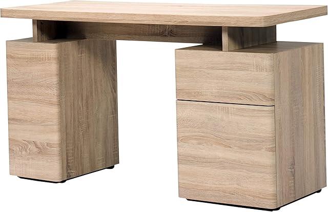Amazon Brand - Movian Sava 2-Door 1-Drawer Writing Desk, 140 x 55 x 76cm, Light Brown Oak-Effect