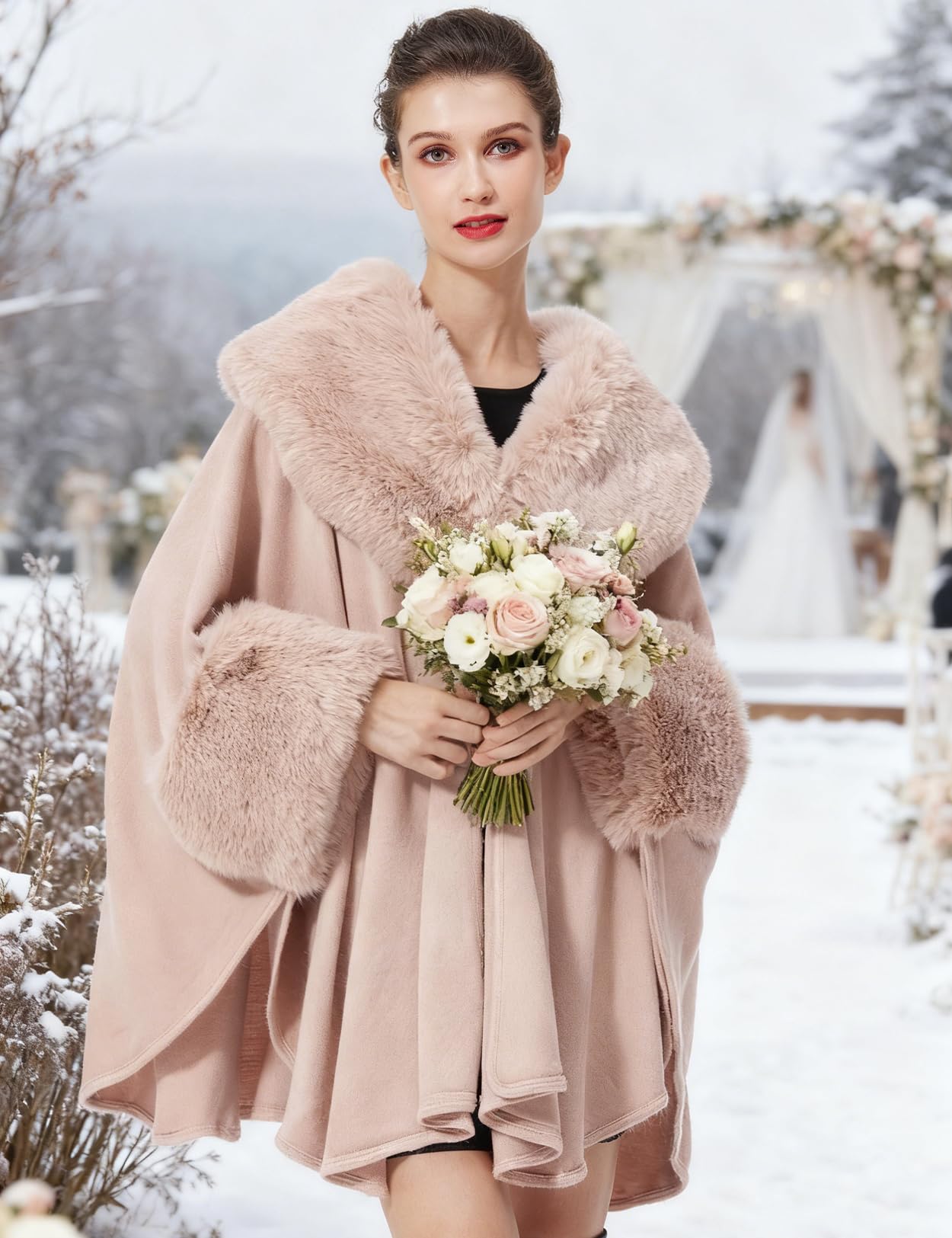 BEAUTELICATE Scialle in Pelliccia Sintetica Finta a Maglia Cappotto Donna Stola con Grande Collo di Pelliccia Cardigan per Festa Invernale Natale