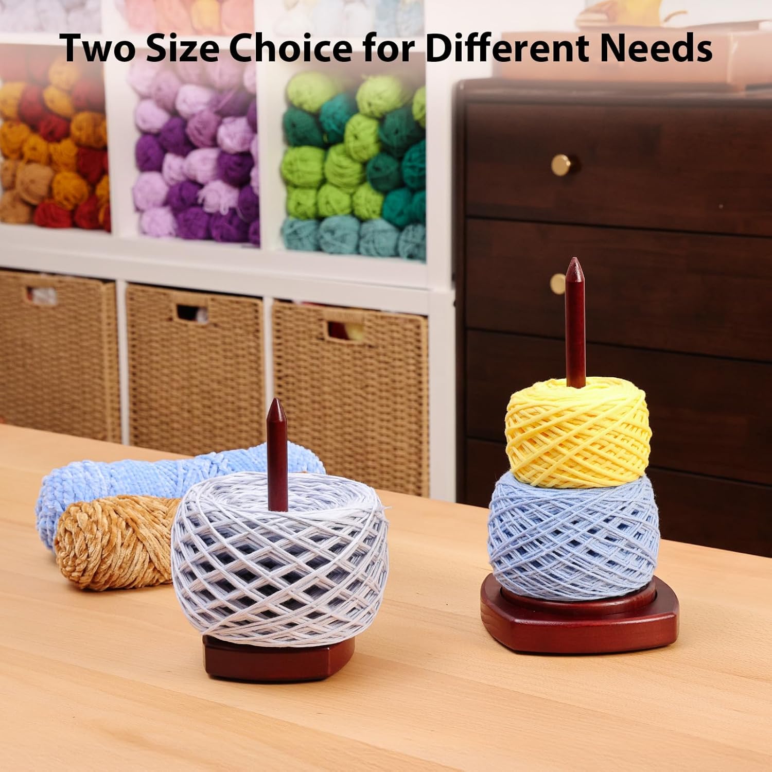 Etcokei Yarn Holder for Crocheting & Knitting, Wooden Yarn Spinner Large Size 25cm Crochet Holder, Easy Assembly Smooth Rotating with Anti-Slip Pads, Crochet Accessories Ideal Gift for Knitting Lovers