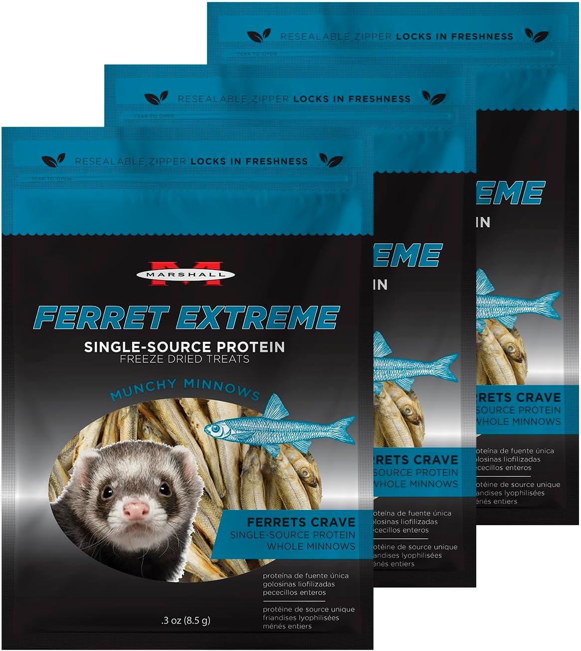 Marshall Ferret Extreme Freeze-Dried Treats – Munchy Minnows – 1 oz Each – Natural, Nutrient-Rich Snacks for Training & Rewarding – (Pack of 3)