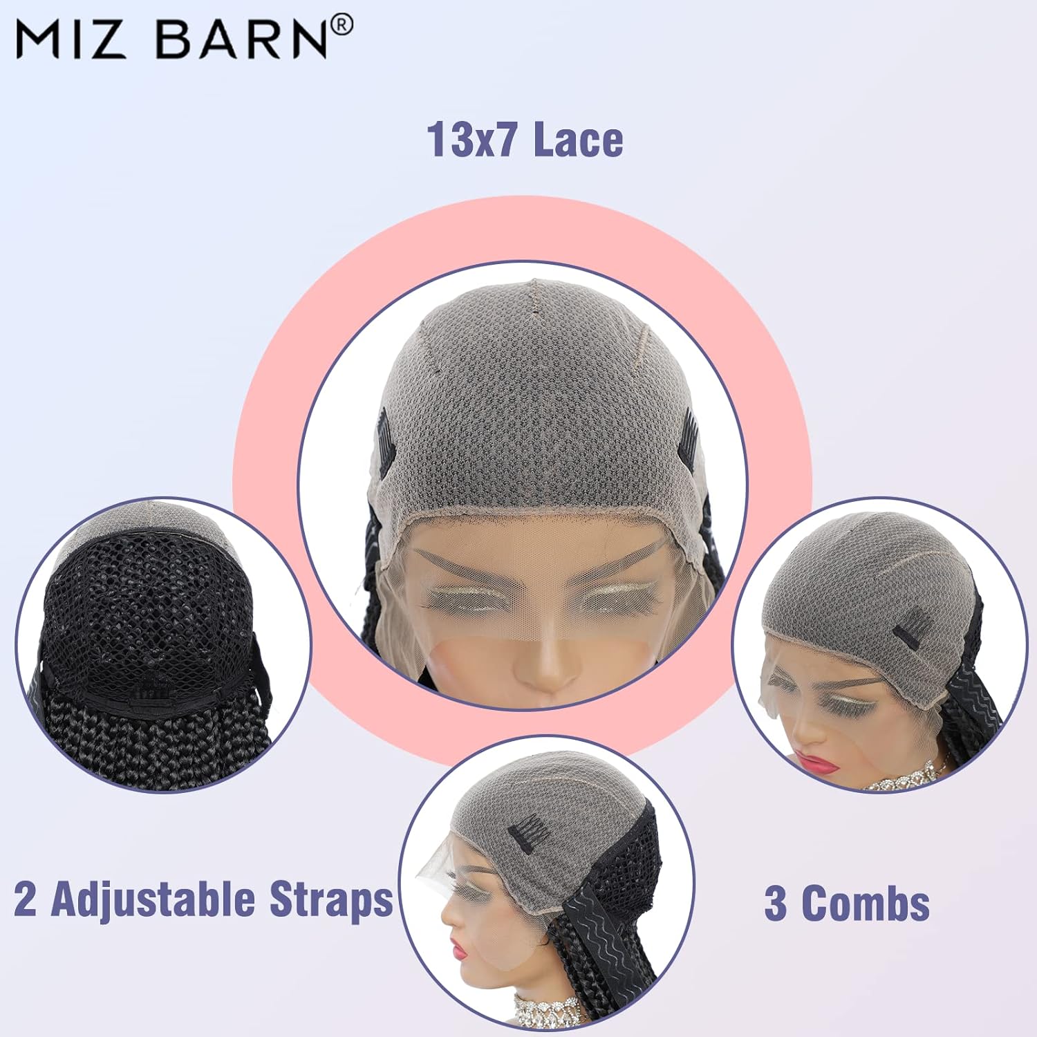 Miz Barn 13X7 Lace Front Knotless Box Braided Wigs 100% Handmade Synthetic Lightweight Twist Braided Wig Swiss Lace Braids Wigs With Baby Hair For Black Women 36" (303-1B)