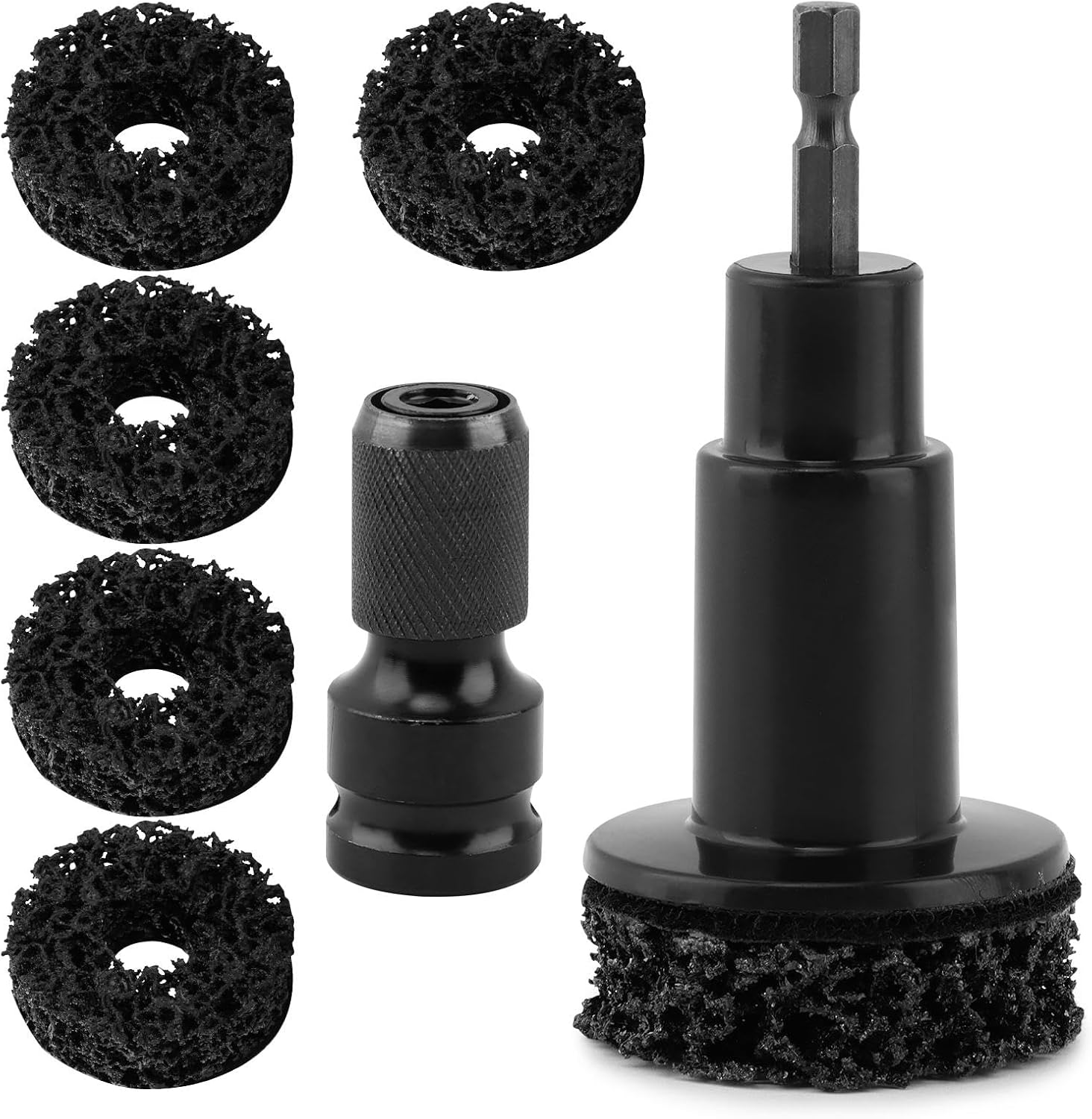 Wheel Hub Cleaning Tool, Brake Hub Cleaning Kit with 5 Pads, Wrenches Quick Rust Removal for Lug Studs and Rotors, Fits Power Drill or 1/2" Impact Driven