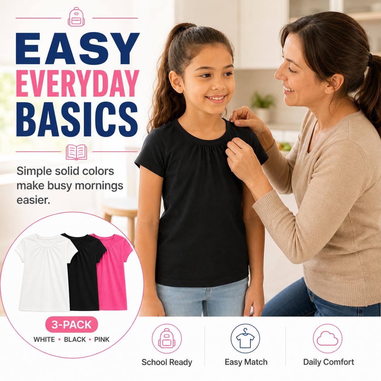 Bienzoe Niña Uniforme Escolar Respirable Secado rápido Manga Corta Camiseta