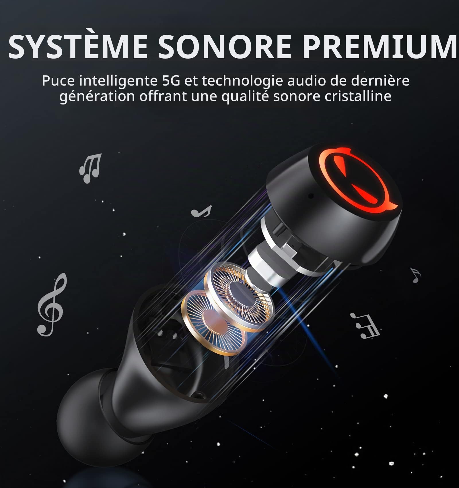 Écouteurs Bluetooth sans Fil,Écouteurs sans Fil Sport HiFi Son Stéréo, Ecoutéur Bluétooth avec HD Micro Intégrés,Contrôle Tactile Etanches 36H pour Oréillétté Réduction de Bruit pour iOS Androi