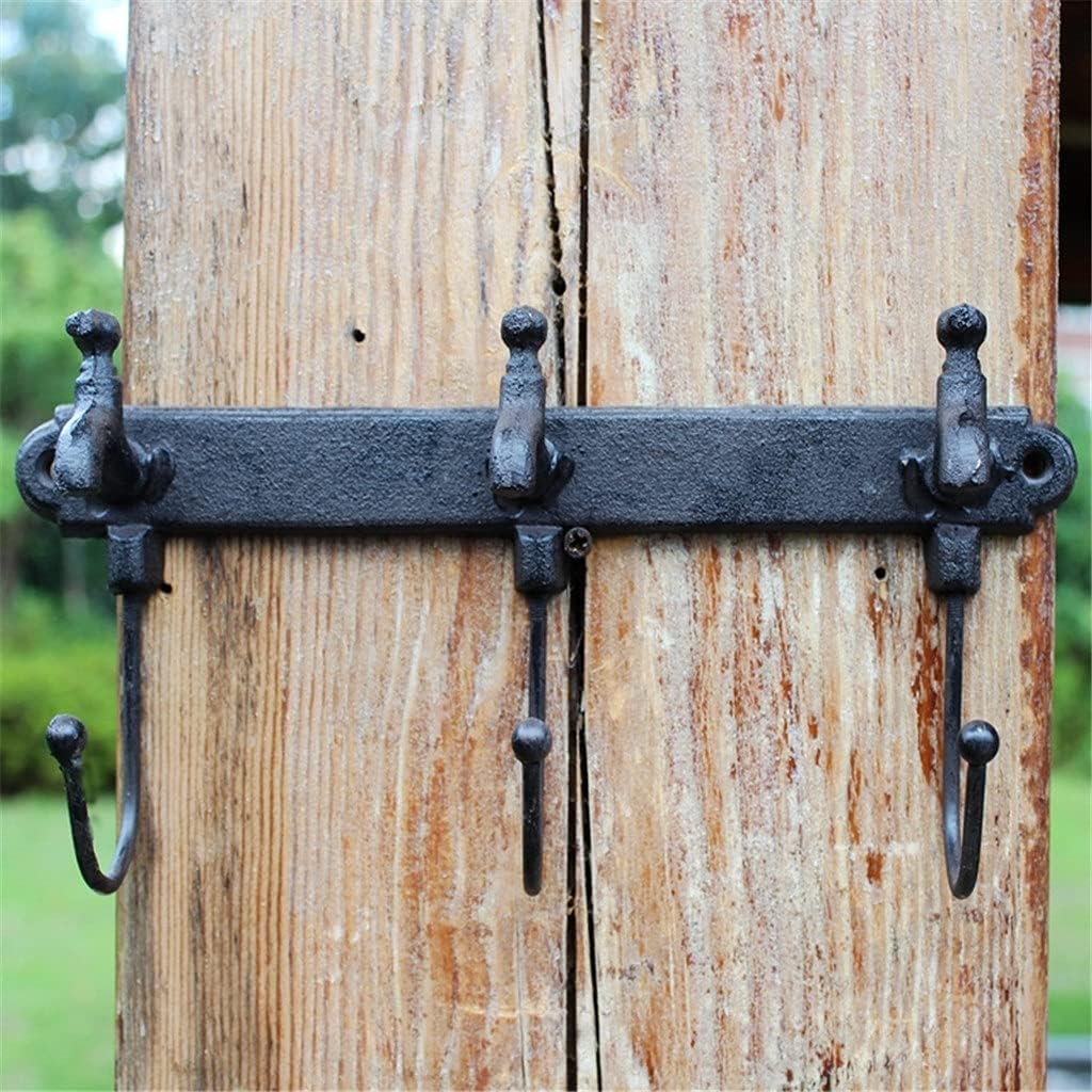 Cast Iron Water Faucet Wall Mounted Hook with Three Hangers Handmade Antique Black Home Garden Decor Metal Racks