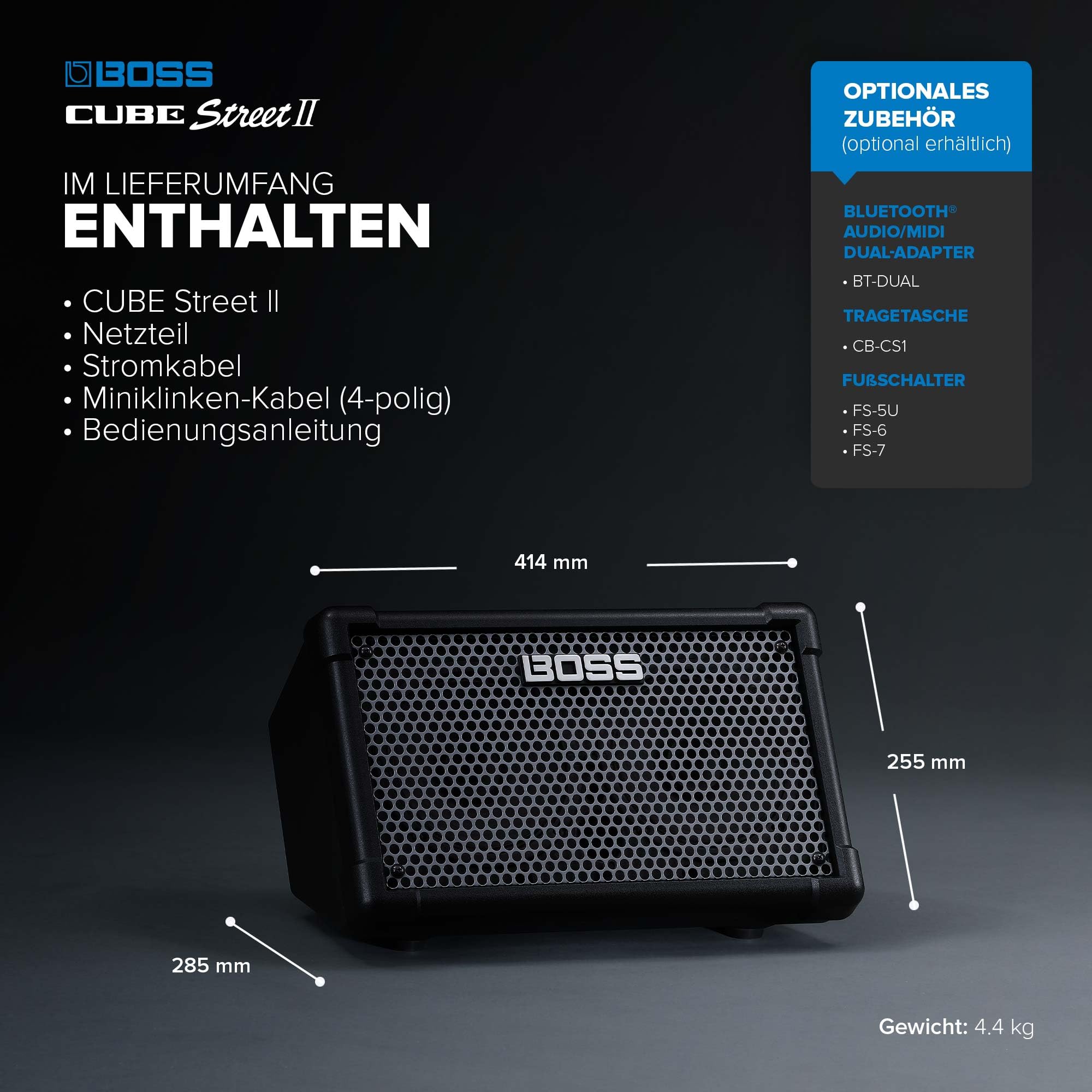 BOSS Cube Street II | Tragbarer batteriebetriebener Stereoverstärker | Hochwertiger Sound | Perfekt für Straßenmusik | Anschluss von Mikrofonen, Instrumenten & Audiogeräten | Schwarz