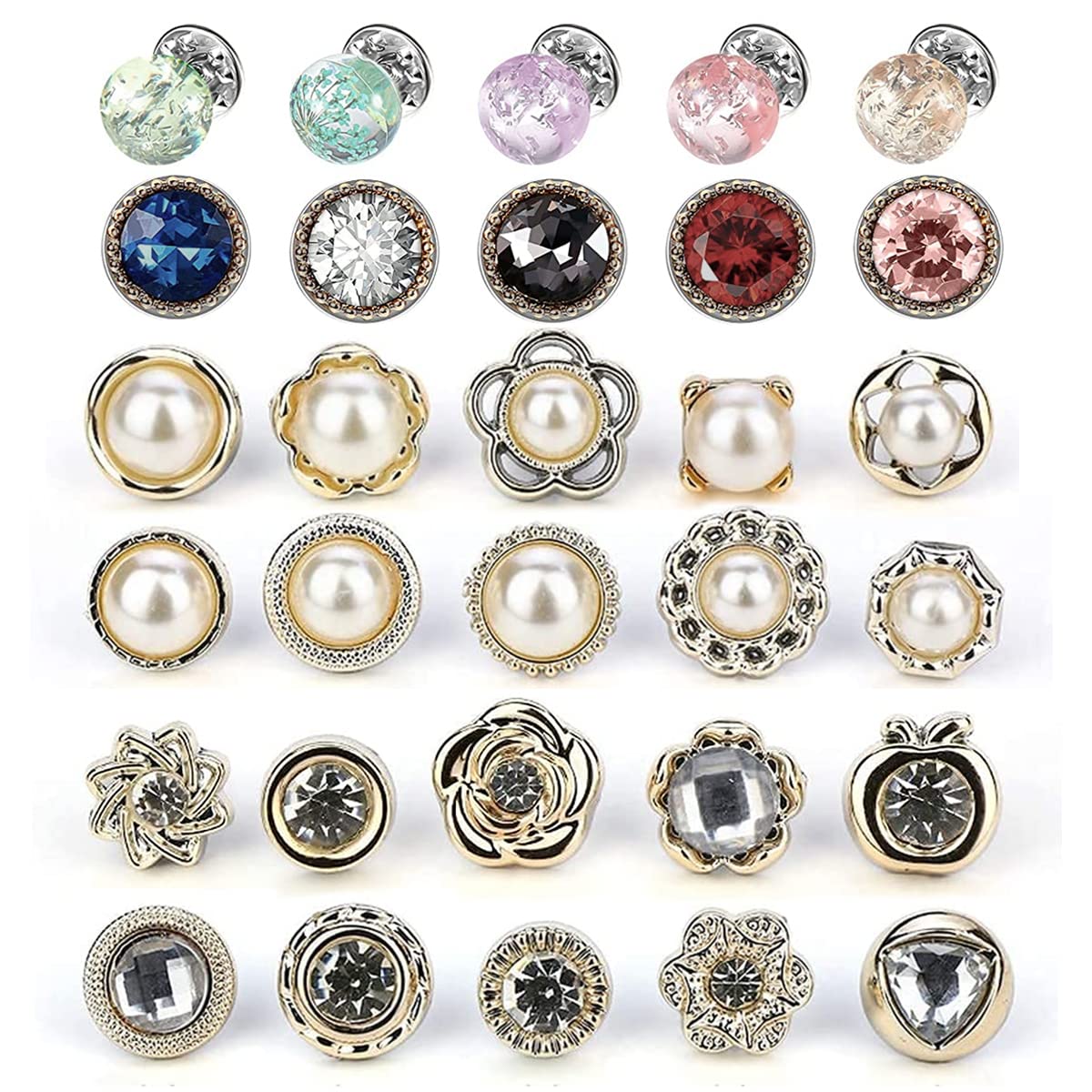 SANNIDHI® 30 Pcs Pearl Brooch Buttons Cover Up Anti-Exposure Brooch Pins Safety Pins Buttons for Women Girls, Customized Clothes Dress Sewing-Free Buttons, Removable