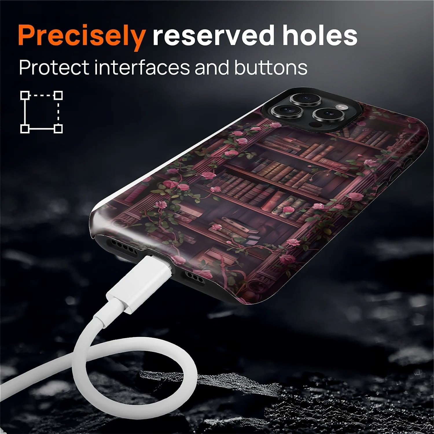 Magnetic Case for iPhone 16 Pro Max,Compatible with Magsafe,PC Hard Shell & Silicone Inner Bumper,Shockproof Full-Body Cover Slim Design for iPhone 16 Pro Max Case - Floral Bookish Dark - Image 4