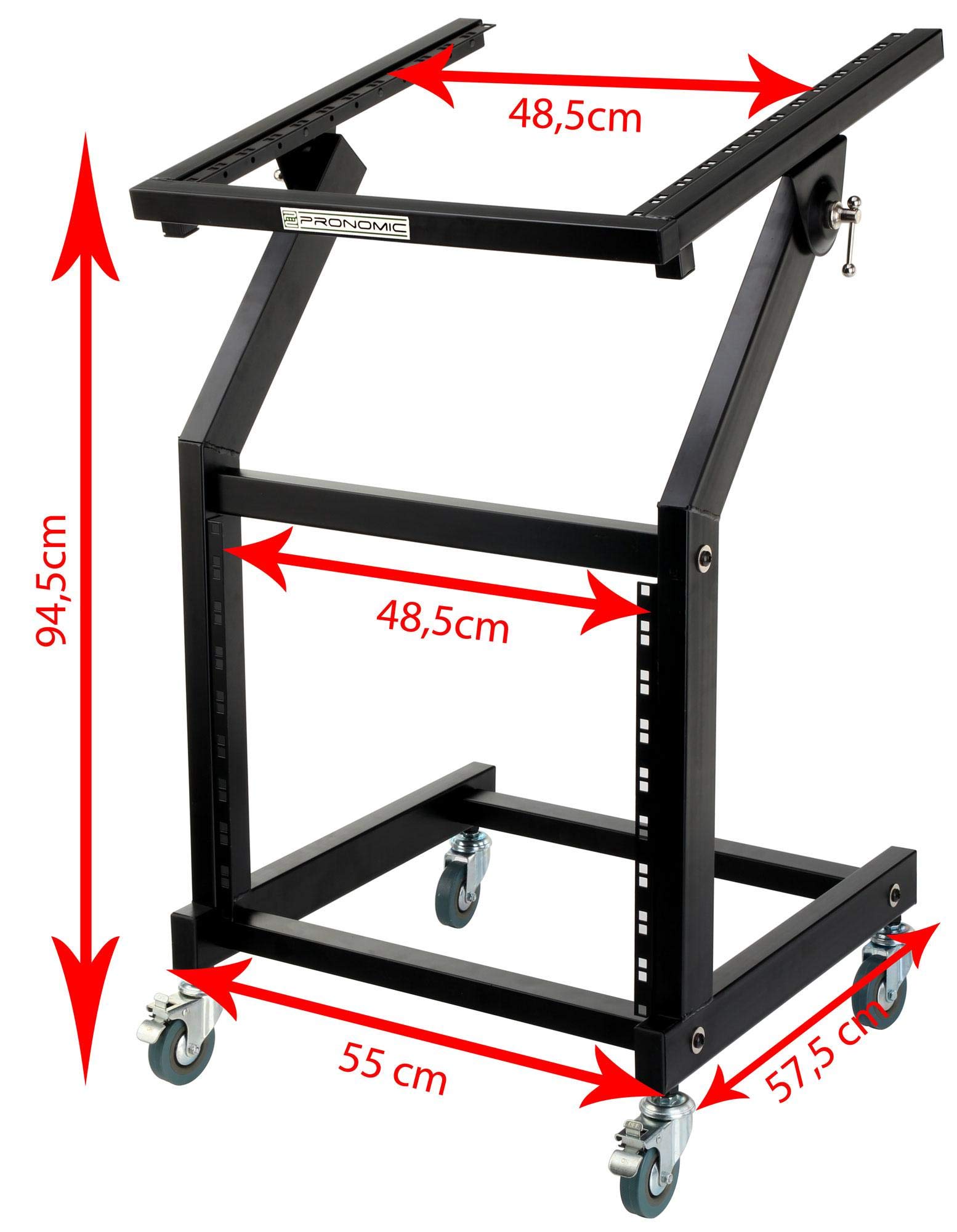 Pronomic MXS-600 carrello rack mobile con 21 unità di altezza e ruote (carrello per apparecchi 19", 12+9HE, telaio inclinabile) Nero