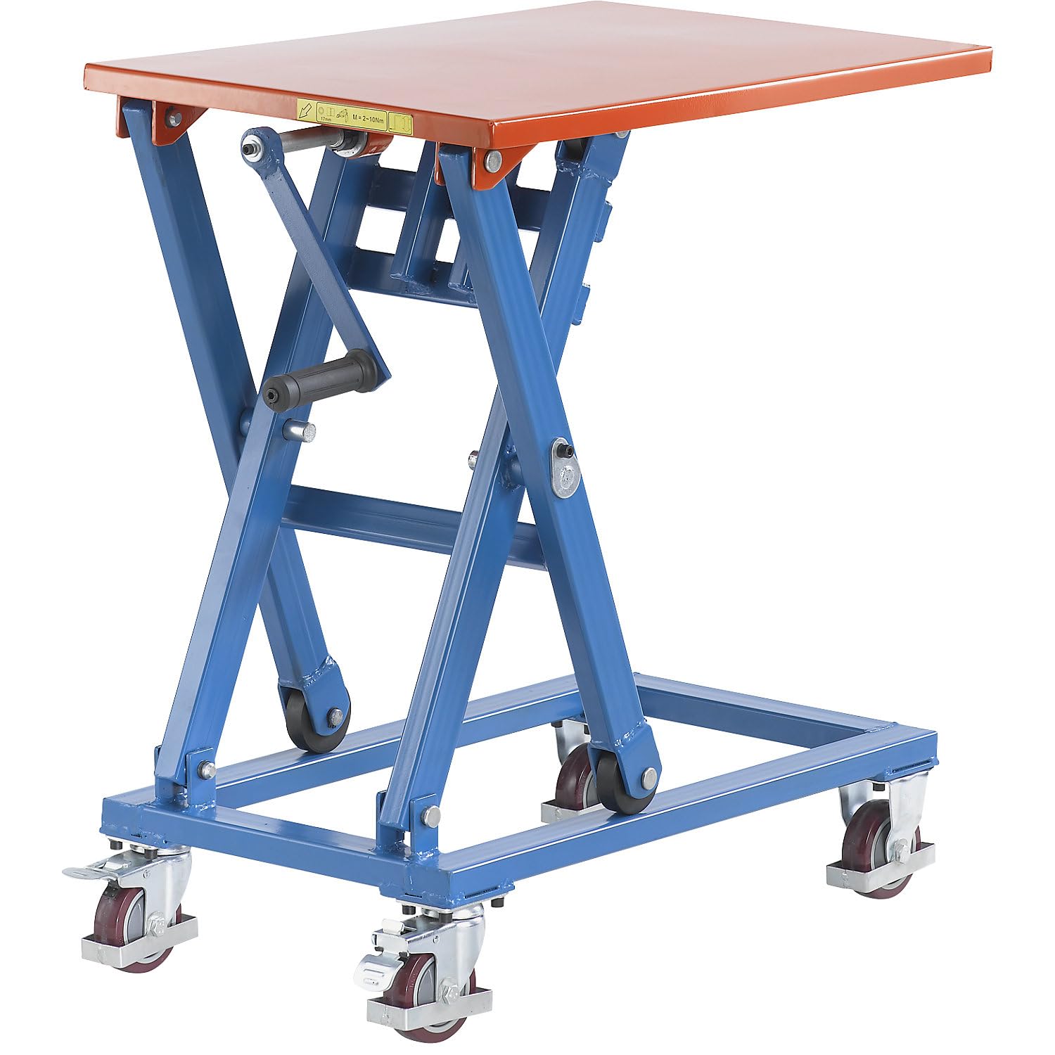 Certeo | Table élévatrice mobile à manivelle | châssis bleu sécurité | L x l plate-forme 750 x 500 mm