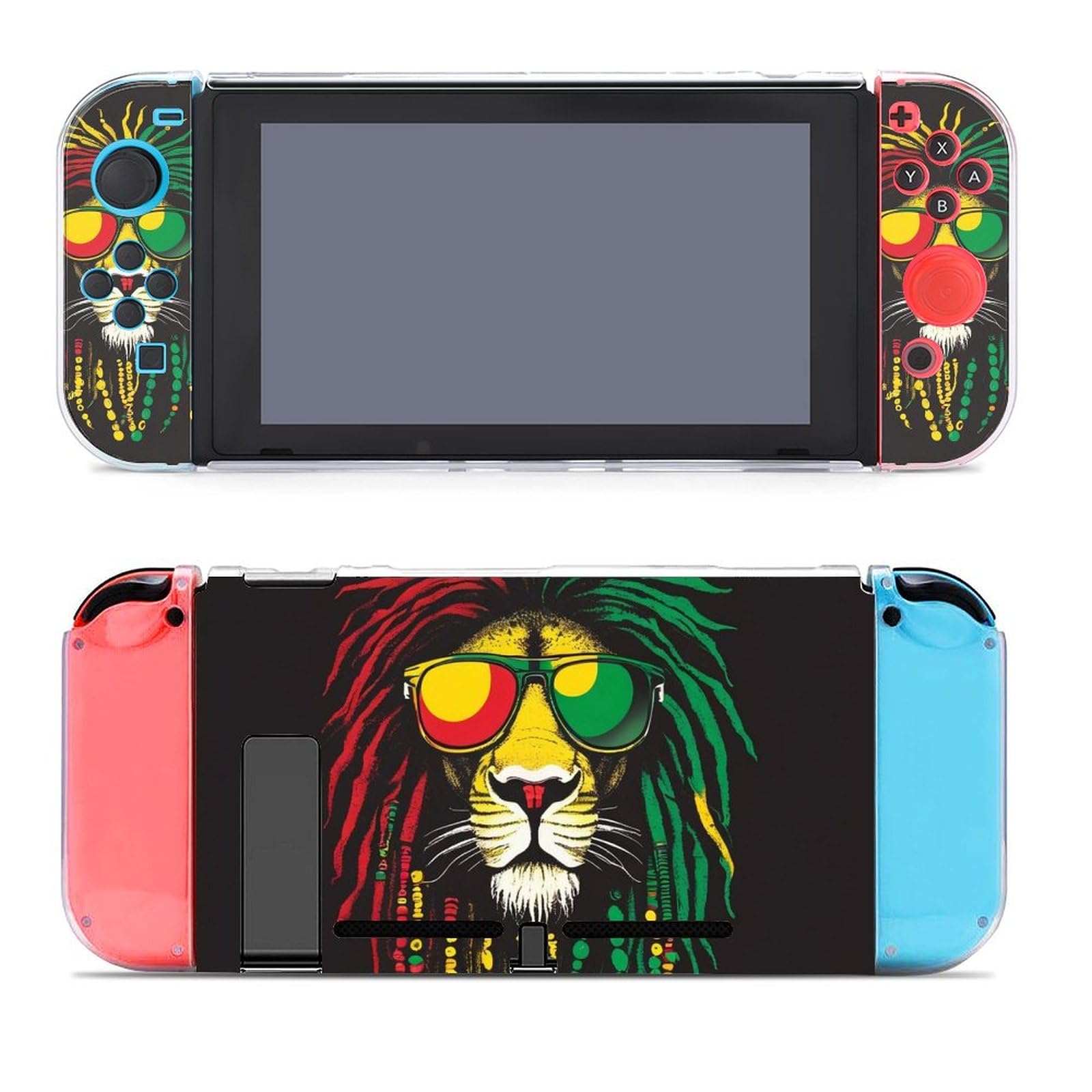 Shock-Absorption Case Cover Compatible with Switch Rasta Lion Sunglasses Hard Shell Protective Game Case