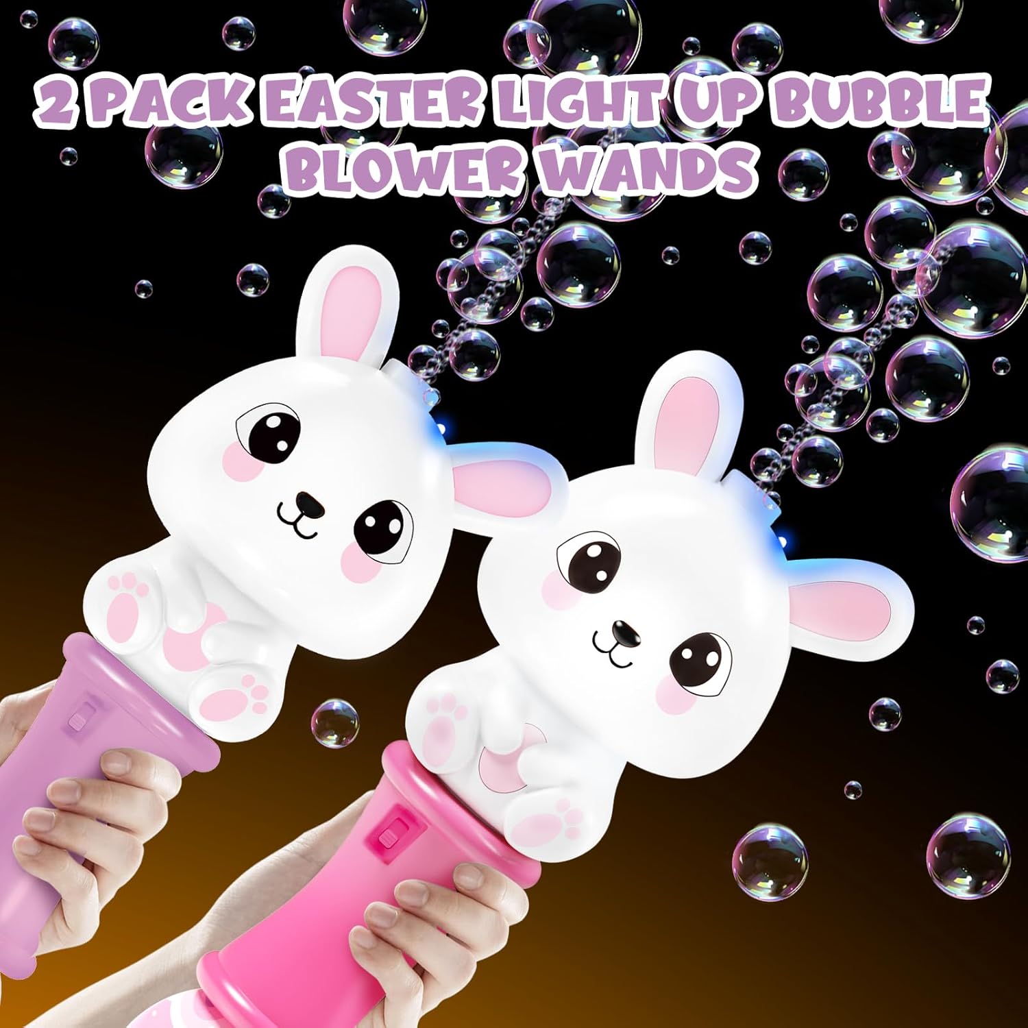 Letapapa 2 Pack Bubble Wands for Kids, 11.2 inch Automatic Bubble Blower with Light for Girls, Bubble Toy for Easter Party Favor Basket Stuffers(Purple&Pink)