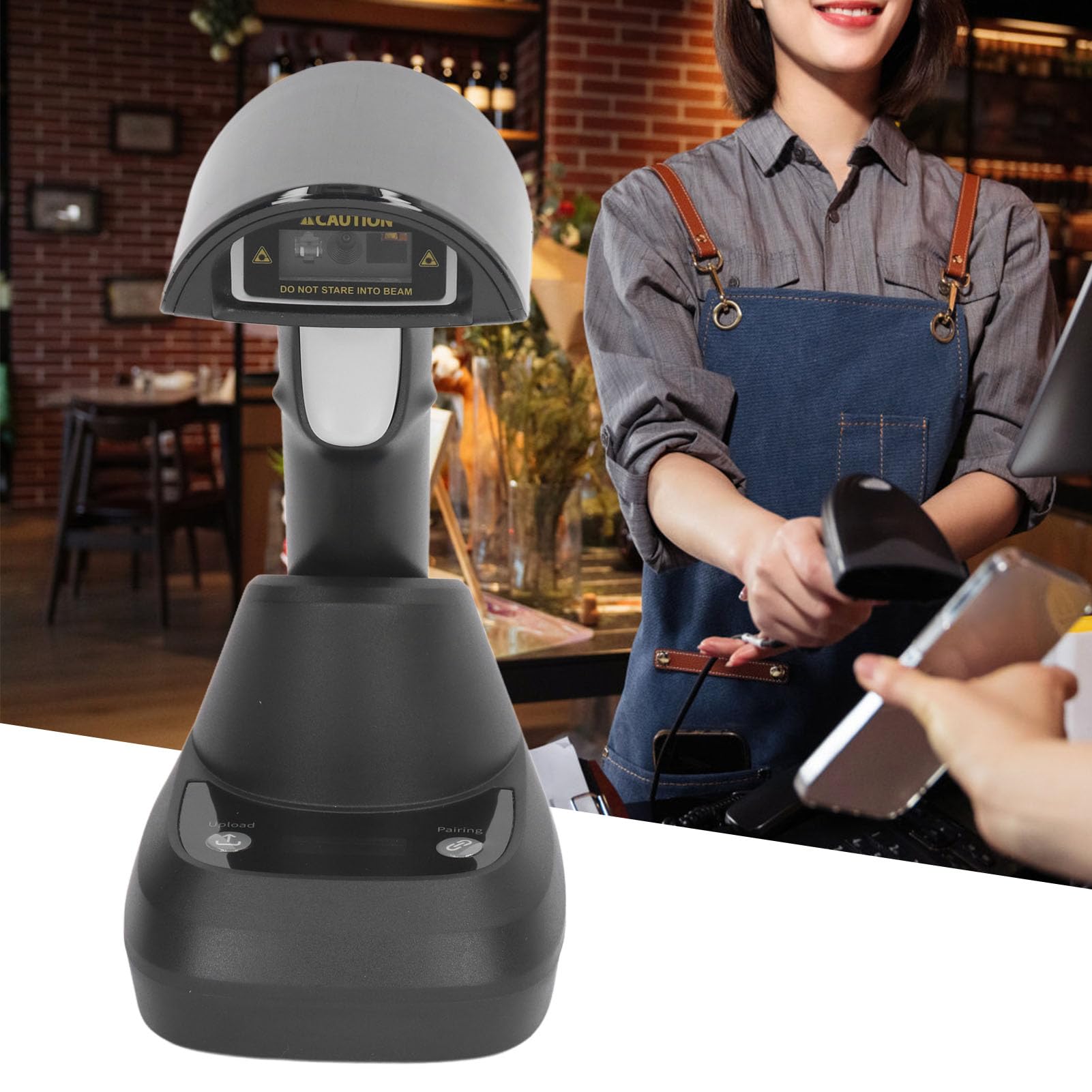 Hyuduo Escáner de Código de Barras Bluetooth ABS Lector de Código de Barras Inalámbrico 1D 2D Escaneo de QR Batería de 2000 MAh con Base para Almacén de Logística Inventario Minorista Lectura de