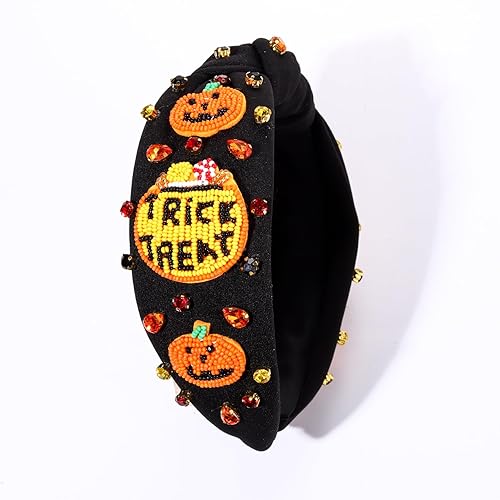 Miniatura 8 de Diademas de Halloween para mujer, accesorios de Halloween, diadema anudada con cuentas de truco o trato, diadema anudada con diamantes de imitación,