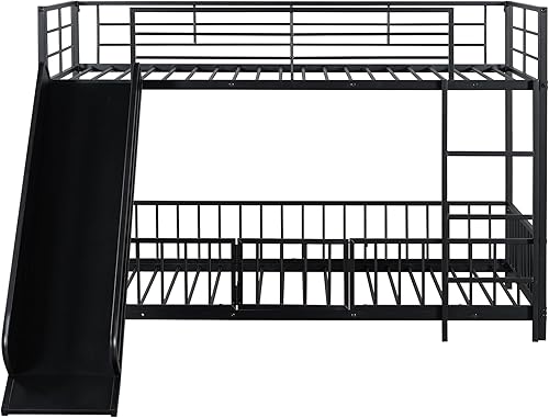 Miniatura 33 de Harper & Bright Designs Literas de metal de tamaño individual sobre individual con tobogán para niños, literas individuales resistentes con escalera