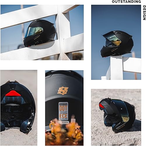 Miniatura 5 de HAX Amatista - Casco modular abatible de doble visera, aprobado por DOTECE, ligero, cómodo y elegante para hombres y mujeres (negro mate, L)