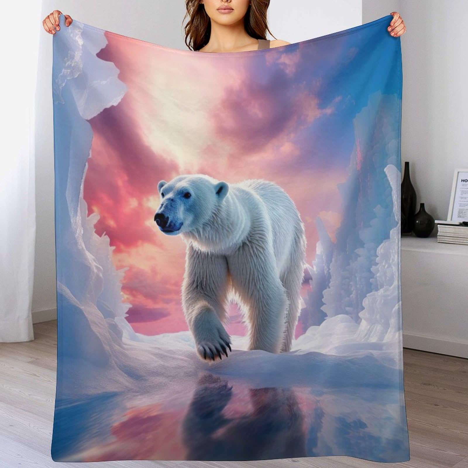 Couverture ours polaire thermorégulatrice, douce et compacte pour le voyage